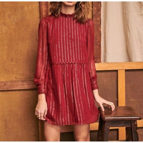 Sezane | Odile Burgundy Striped Long Sleeve Dress - Picture 3 of 5